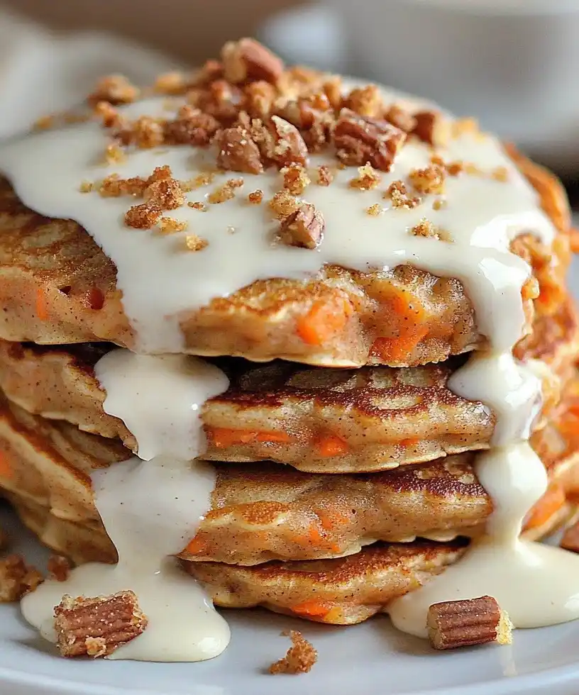 carrot cake pancakes with cream cheese close up