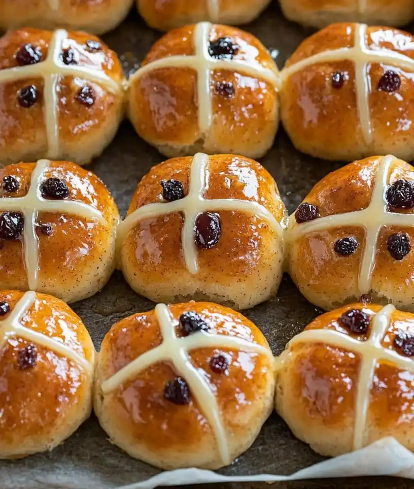 Hot Cross Buns with Candied Fruit close up