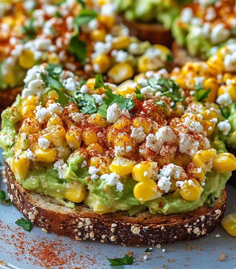 Mexican Street Corn Avocado Toast close up