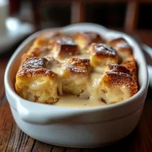 bread pudding with vanilla sauce