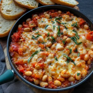 Cheesy Tomato White Bean Bake