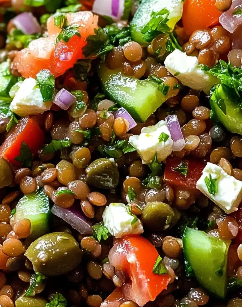 Mediterranean Lentil Salad close up