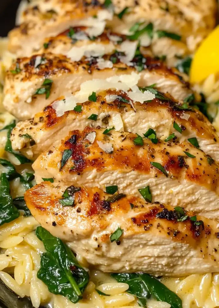 Lemon Chicken Orzo close up