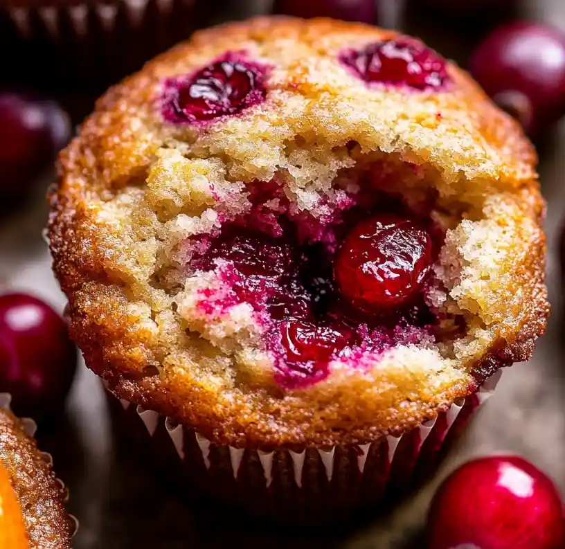 close up bitten Cranberry Orange Muffin