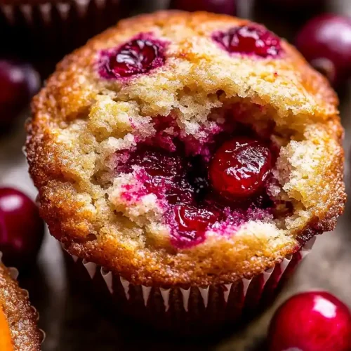 close up bitten Cranberry Orange Muffin