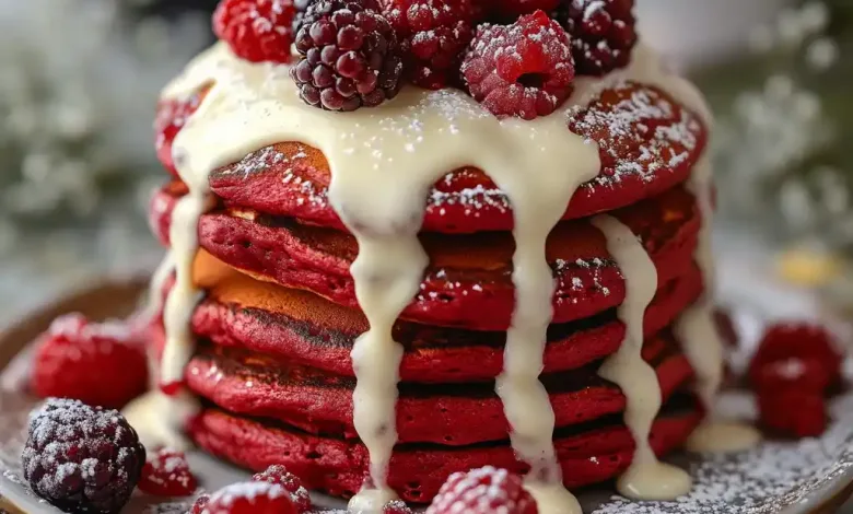 Decadent Red Velvet Pancakes