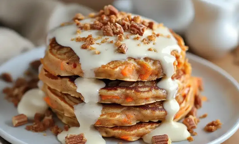 Fluffy Carrot Cake Pancakes with Cream Cheese Drizzle Fluffy Carrot Cake Pancakes with Cream Cheese Drizzle