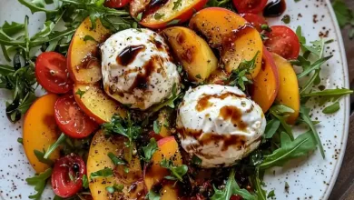Contemporary Peach Burrata Salad Recipe with Basil & Balsamic Contemporary Peach Burrata Salad Recipe with Basil & Balsamic