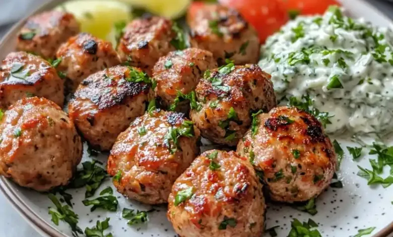 Greek Turkey Meatballs with Tzatziki Greek Turkey Meatballs with Tzatziki