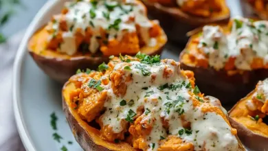 Spicy Buffalo Chicken Stuffed Sweet Potatoes