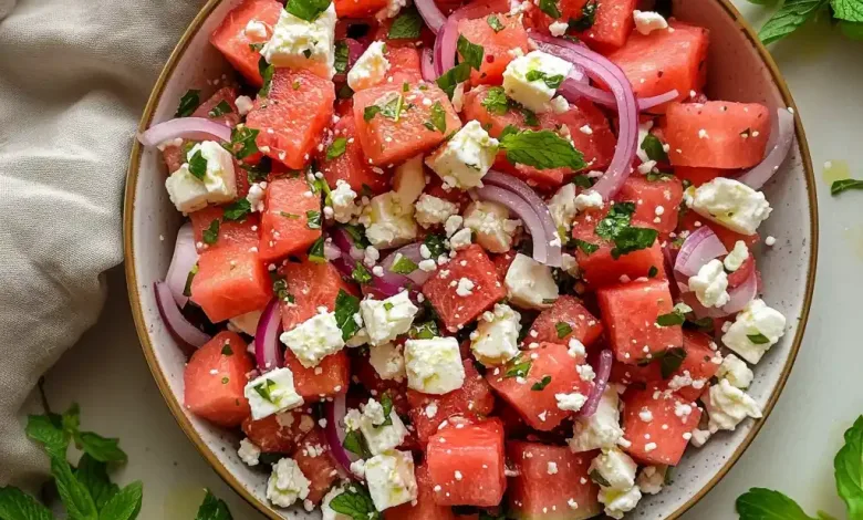 Watermelon Feta Salad with Mint (10-Minutes)
