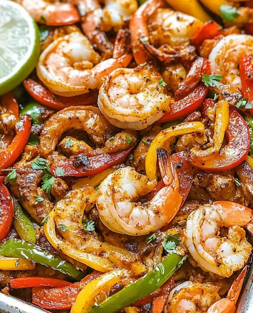 Sheet Pan Shrimp Fajitas close up