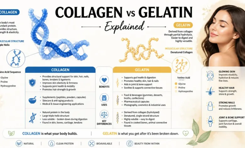 Collagen vs Gelatin Explained: Benefits, Uses and Key Differences Collagen vs Gelatin Explained: Benefits, Uses and Key Differences