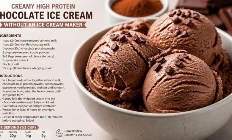 Creamy High Protein Chocolate Ice Cream Without an Ice Cream Maker