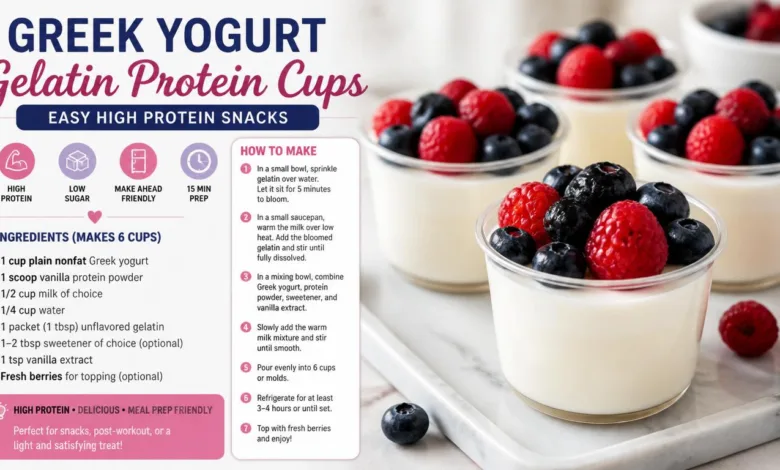 Greek Yogurt Gelatin Protein Cups for Easy High Protein Snacks